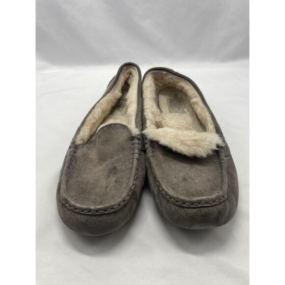 UGG Ansley Taupe Suede Sheepskin Lined Moc Toe Slippers Women’s Size 10 - Picture 5 of 10